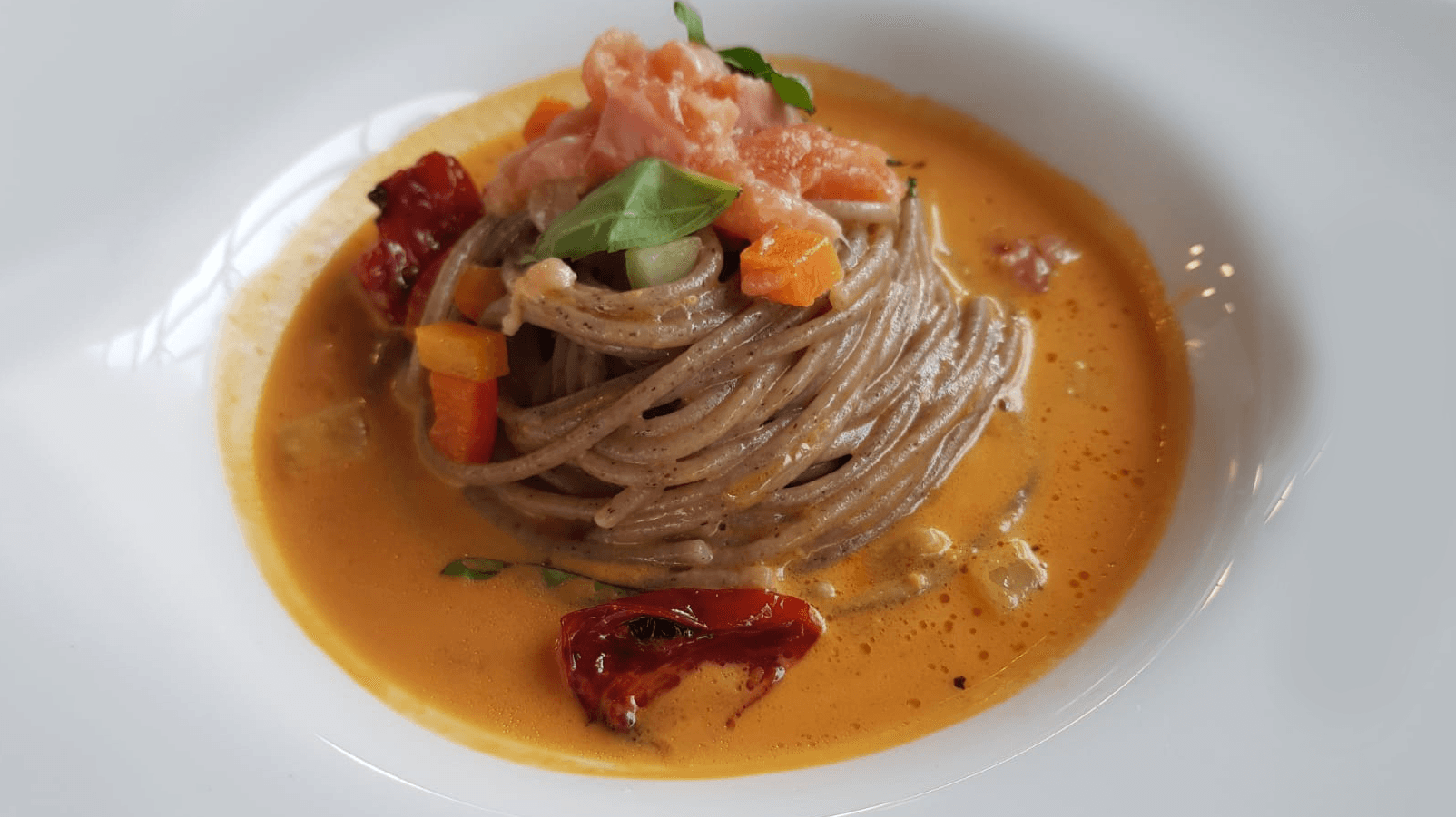 Fidelin del Moro on Tomato Gazpacho, Vegetable Millefeuille, and Salmon Trout